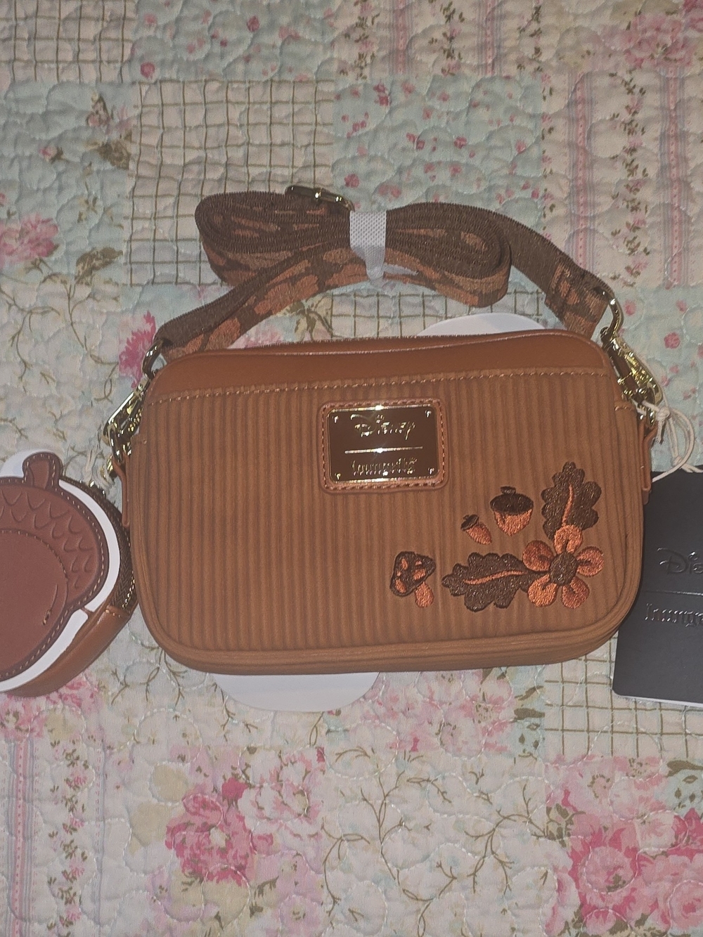 NWT Loungefly Disney Chip n Dale Corduroy Sling Crossbody Bag & Acorn Coin Purse